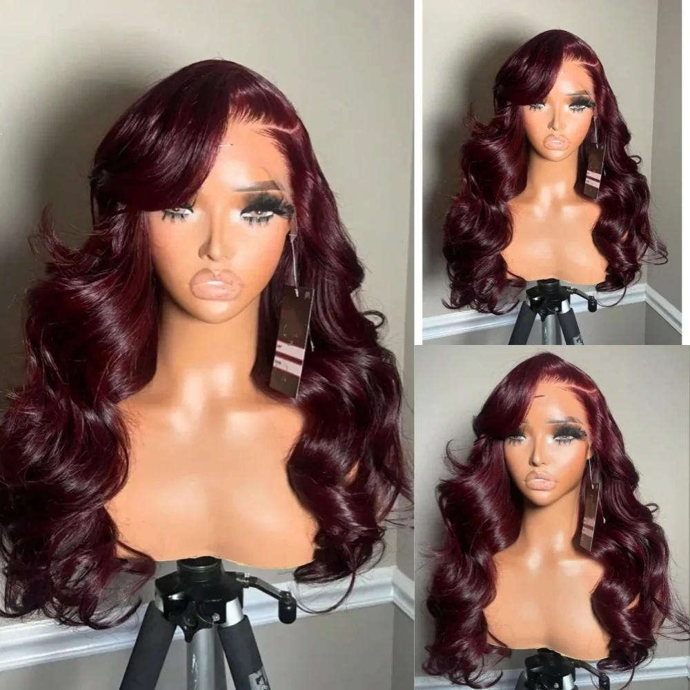 

Бордовый, красный, длинные объемные волны, синтетические парики 13 × 4 Hd, кружевной фронтальный бесклеевой парик, термостойкий парик для женщин, косплей, вечеринка, 32 дюйма
