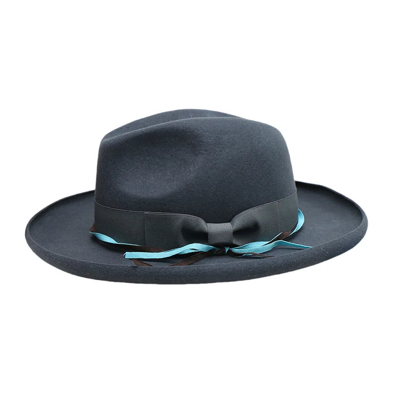 New Wool Felt Hat Men's Retro British Jazz Hat European And American Feather Top Hat