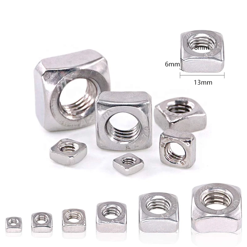 5/10/ 25/50pcs A2-70 Stainless Steel Square Nuts M3 M4 M5 M6 M8 M10 M12