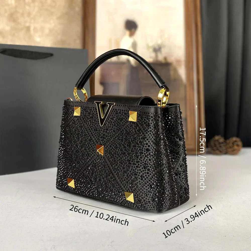 Shining Diamond Style Handbag 2025 New European and American Women's Bag Rivet Water Diamond Decoration Light Luxury Single