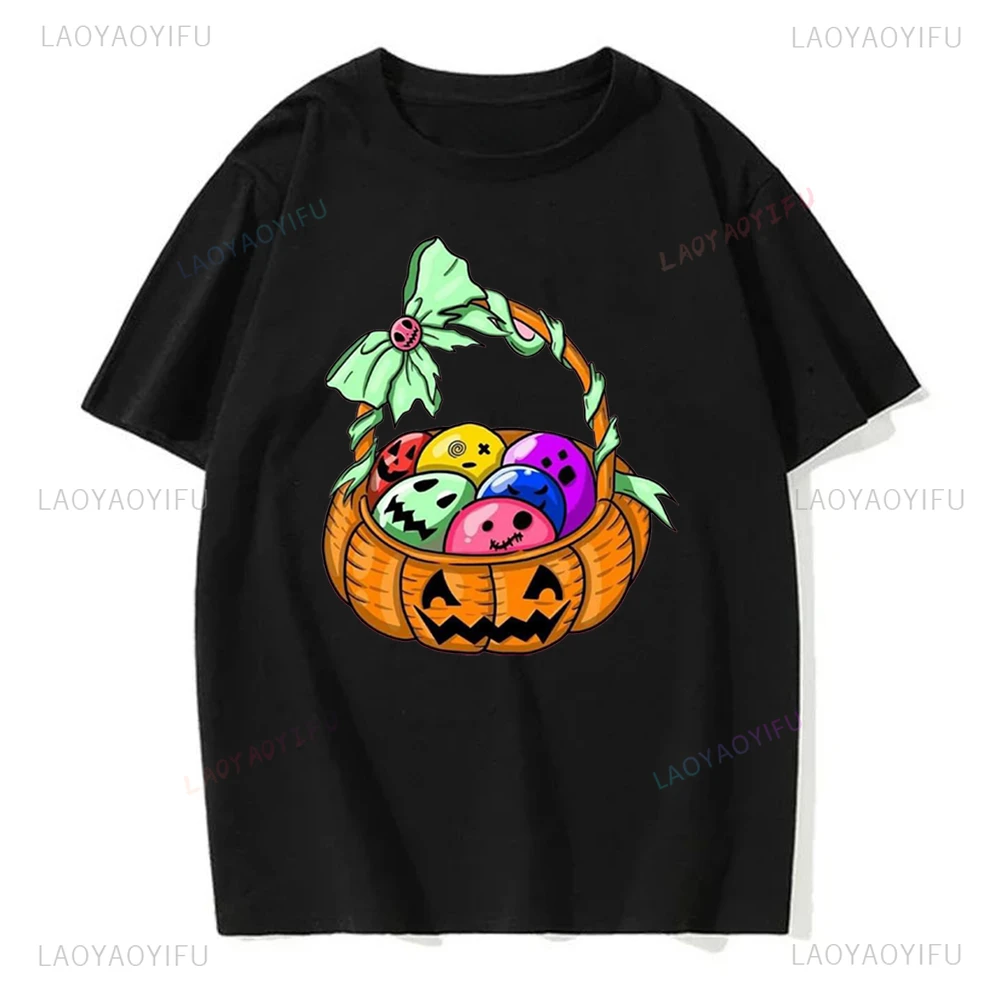 The Halloween Pumpkin Head Basket Contains Candy Tee Fashion Casual Streetwear Hip-hop Hipster Loose O-neck Hot Sale Tops Tshirt