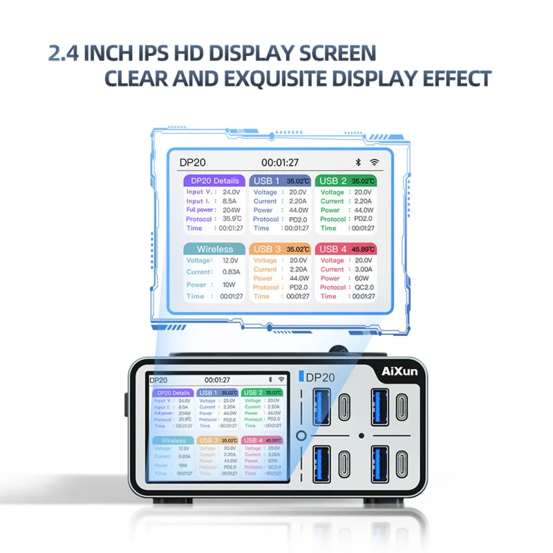 شحن سريع ذكي لسطح المكتب Aixun DP20 يدعم الشحن اللاسلكي للهواتف المحمولة، مع أقصى قوة شحن بقدرة 15 وات. #5
