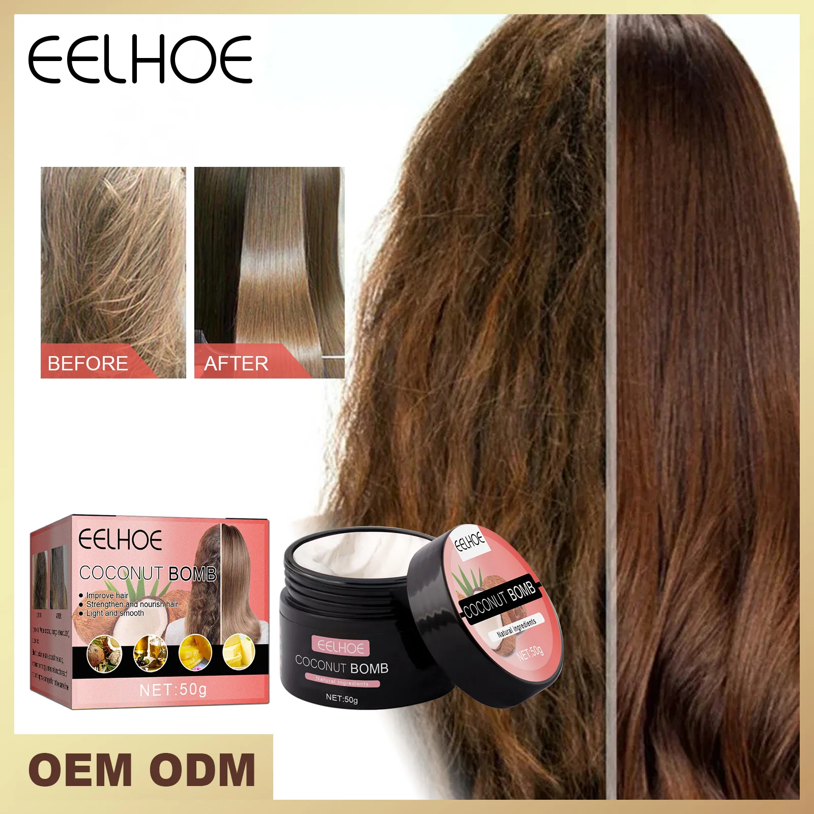Coconut Hair Mask: Gentle care for dry hair, making it smooth, shiny and moist. Hair care mask for hair strands.