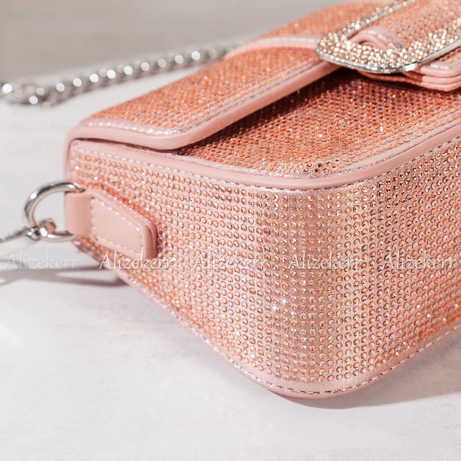 Alizekerr Square Rhinestones Crossbody Bags For Women Elegant Luxury Designer Gorgeous Crystals Handbags Fashion High Quality