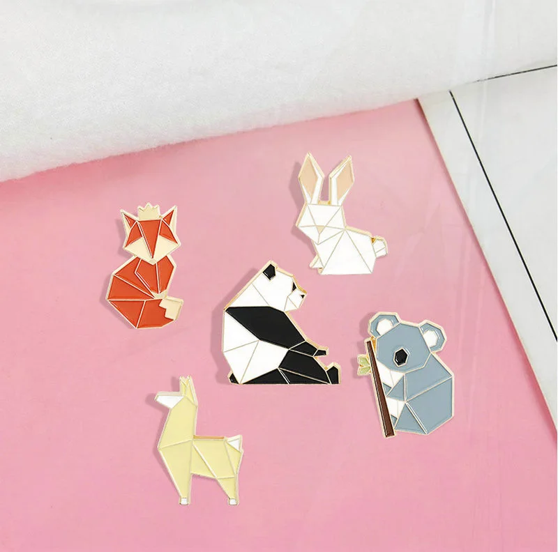 Rabbit Pin Bag Clothes Lapel Pins Badge Cartoon Jewelry Kid Friend Origami Animal Enamel  Pins Custom Fox Panda Koala Alpaca