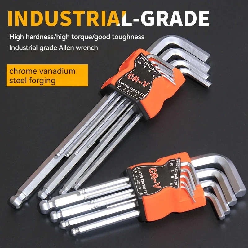 

9PCS/Set L Type Double-End Screwdriver Hex Wrench Set Allen Key Hexagon Flat Ball Torx Star Head Spanner Key Set Hand Tools