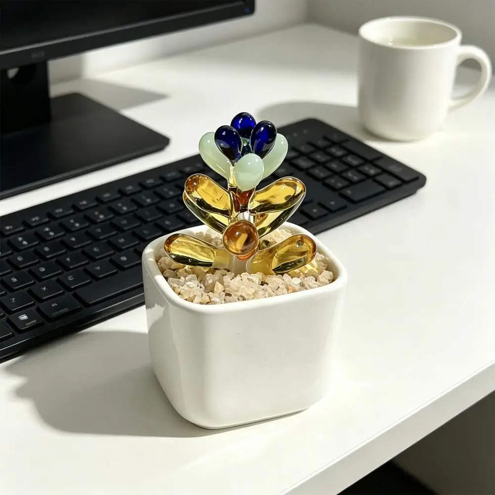 Glass Ornament Cactus Sunflower Hyacinth Potted Plant Office Glass Crafts Gift Home Decoration Ornament