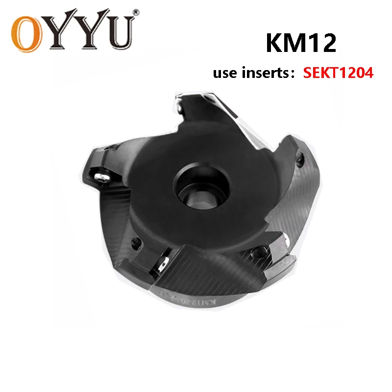 OYYU 45 Degree Face Black Milling Cutter Head KM12 50 63 80 100 125 160 mm Machine Carbide Inserts SEKT1204 Tools for Aluminum