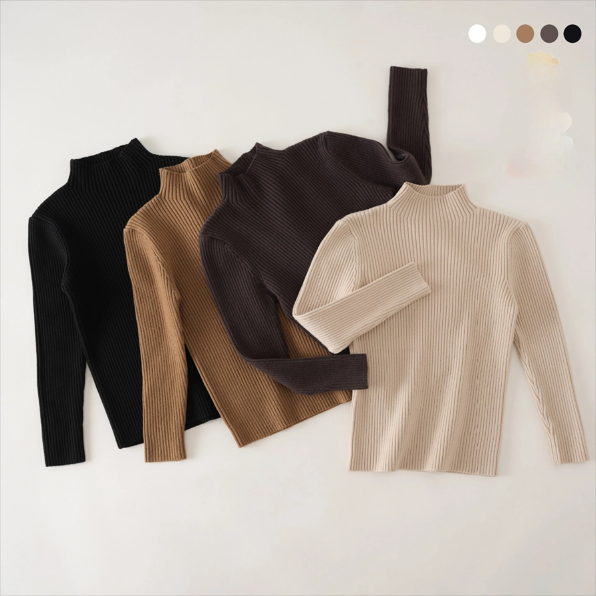 

Korean Style Kids Turtle Neck Sweater: Mid-Weight Knit Pullover Autumn Winter Half High Neck Base Layer for Warmth