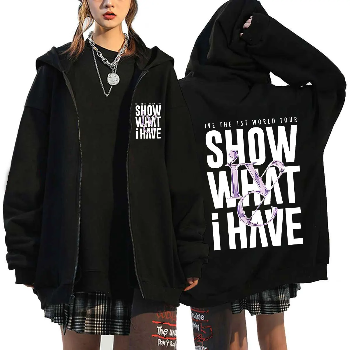 Kpop IVE World Tour Show Hoodie Men Long Sleeve Loose Jacket Coats Harajuku Casual Gothic Hooded Sweatshirt Y2K Streetwear