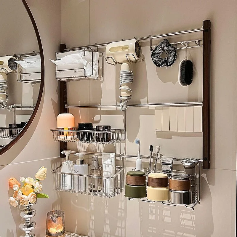 Stainless Steel Bathroom Shelf Floating Wall Shelves Multifunctional Organizer Rack Modern Storage Racks Bathrooms Accessories