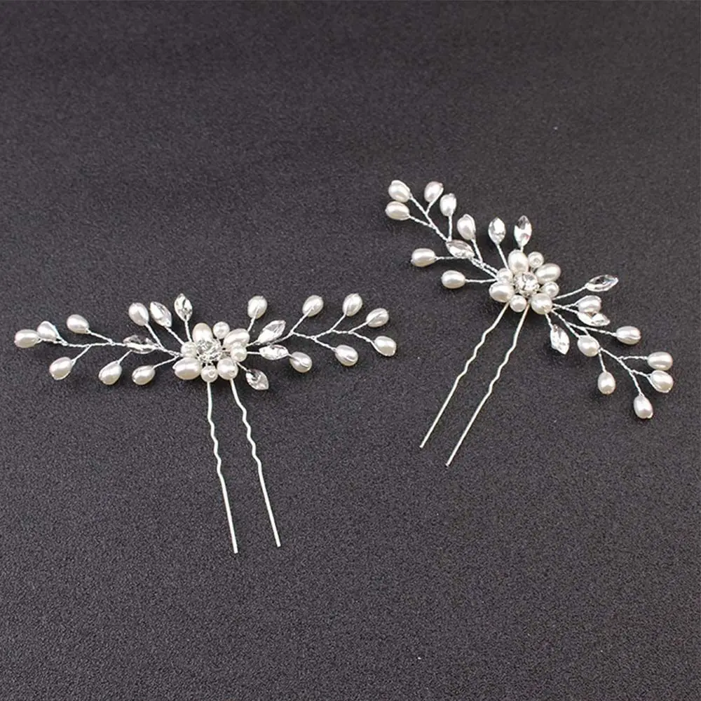 Casamento prata strass simulado pérola cristal feminino acessórios para o cabelo garfo hairpin headwear