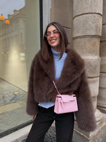 Coffee Faux Fur Short Coat Women Fluffy Lapel Long Sleeve Warm Thick Loose Jacket 2025 Fashion Winter Lady High Street Outwear