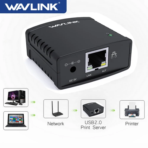 Imagen 1 del producto Wavlink-servidor de impresión LRP de red USB 2,0, concentrador USB de 100Mbps, comparte una red LAN, impresoras, adaptador de corriente de Windows para enchufe UE/EE. UU./Reino Unido