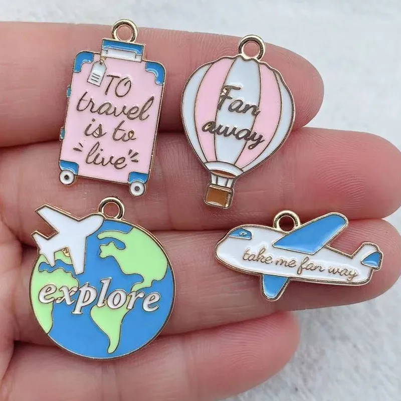 10pcs Enamel Hot Air Balloon Aircraft explore Charms for Jewelry Making Floating Earring Pendant Bracelet Necklace Diy Findings