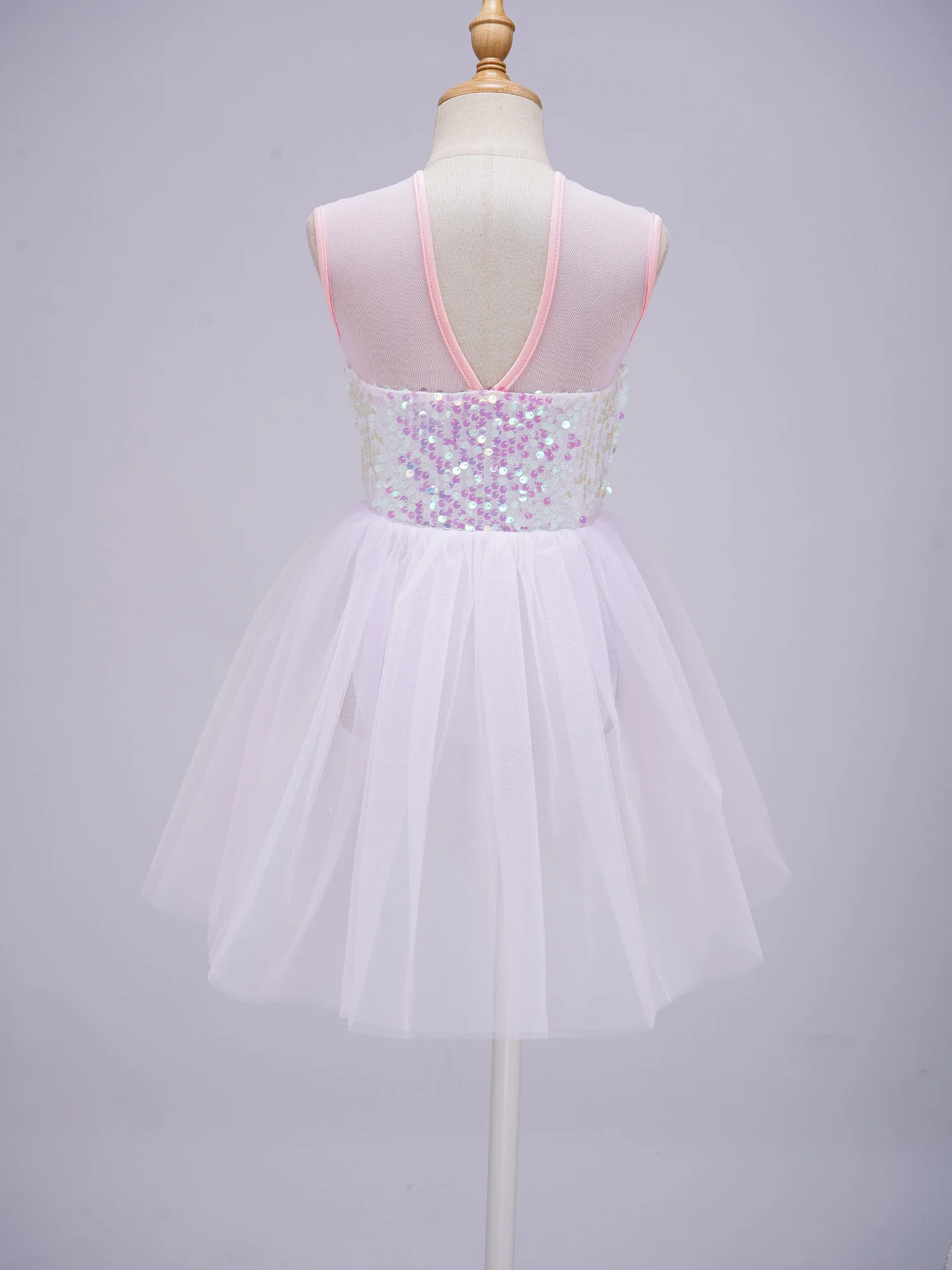 Girls Ballet Leotard Dress Figure Skating Gymnastics Lyrical Dance Dress Party Prom Dancewear Sleeveless Shiny Sequin Mesh Tutu