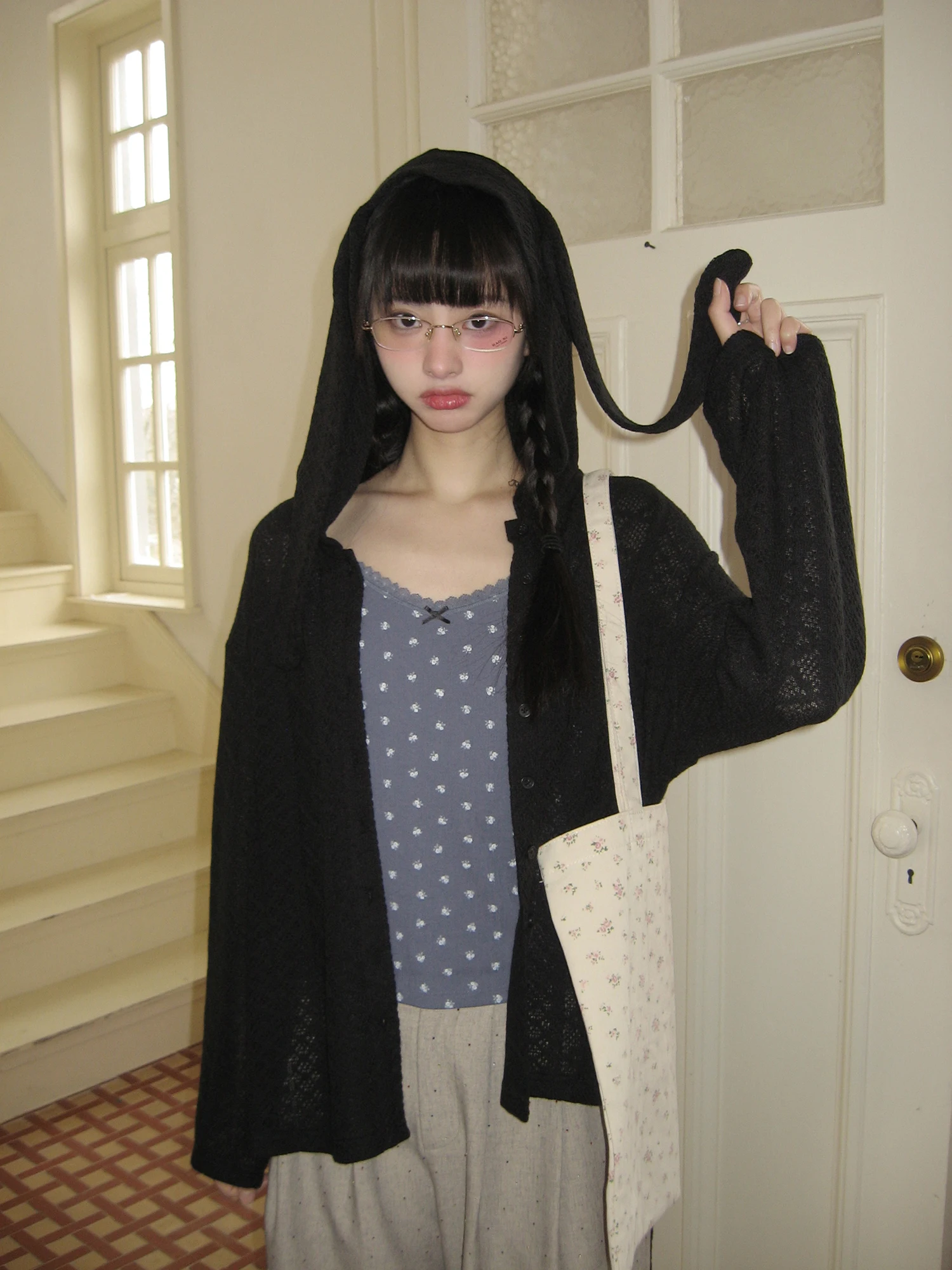 

Hey an Nai Nai Bla Rabbit Ear Hooded Knitted Cardigan Women's Spring Summer Lazy Sle Casual Long Sve Sun Protection ...