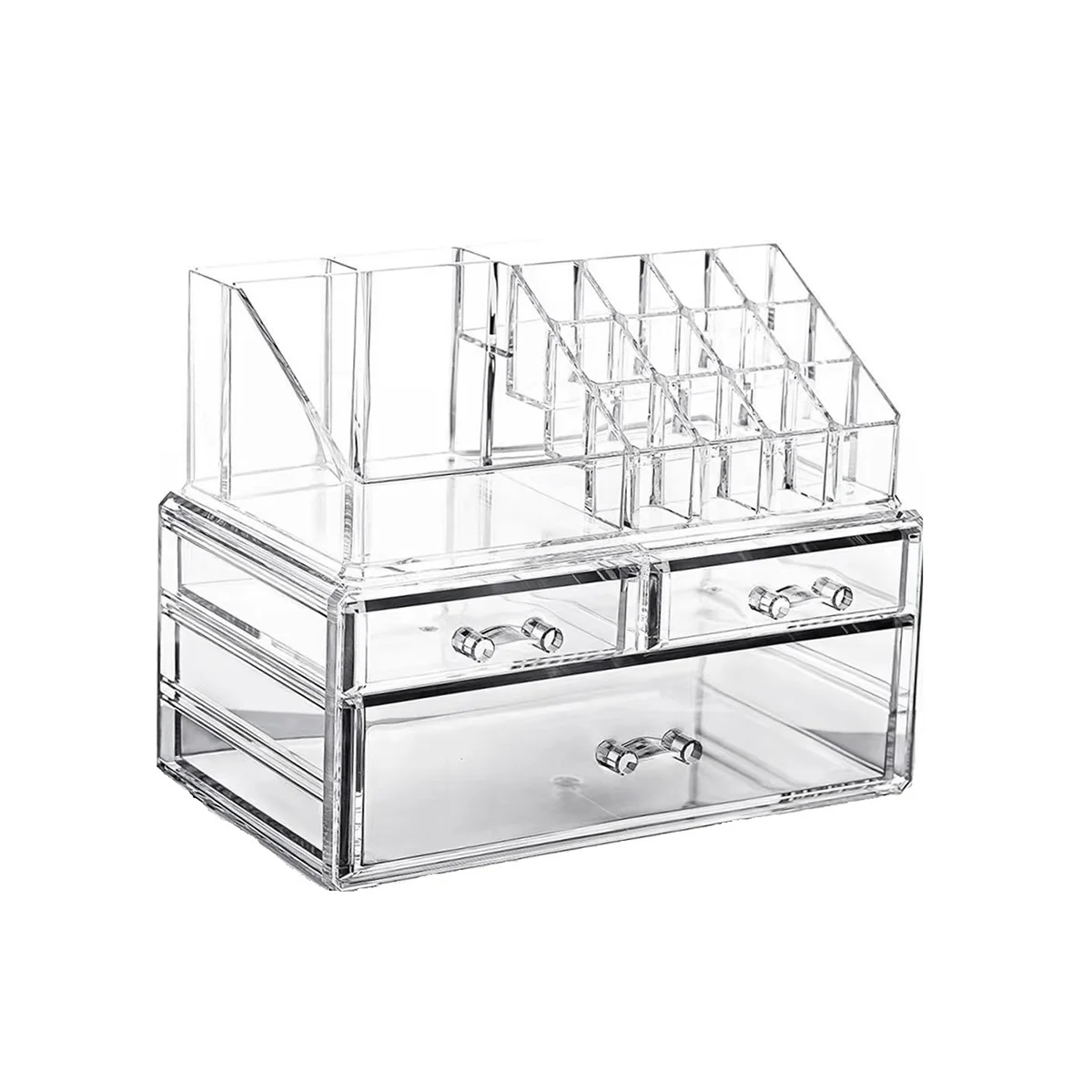 

Clear Makeup Organizer with 3 Drawers and Removable of Top Lipstick Holders Enhance Your Vanity, Bathroom,Dresser