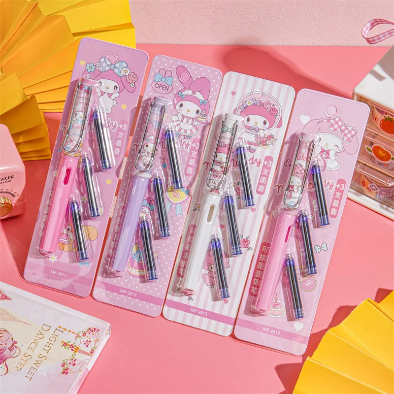 4 pcs/lot Sanrio Melody Fountain Pen Set Cute Replaceable ink Signature Pens Stationery Gifts School Office Writing Supplies