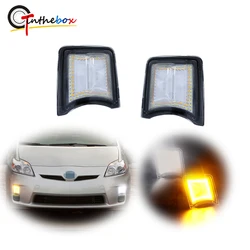 2pcs Dual-color Amber LED Car Front Bumper Turn Signal Lights w/ White LED DRL/Driving Lights For 2010 2011 Toyota Prius
