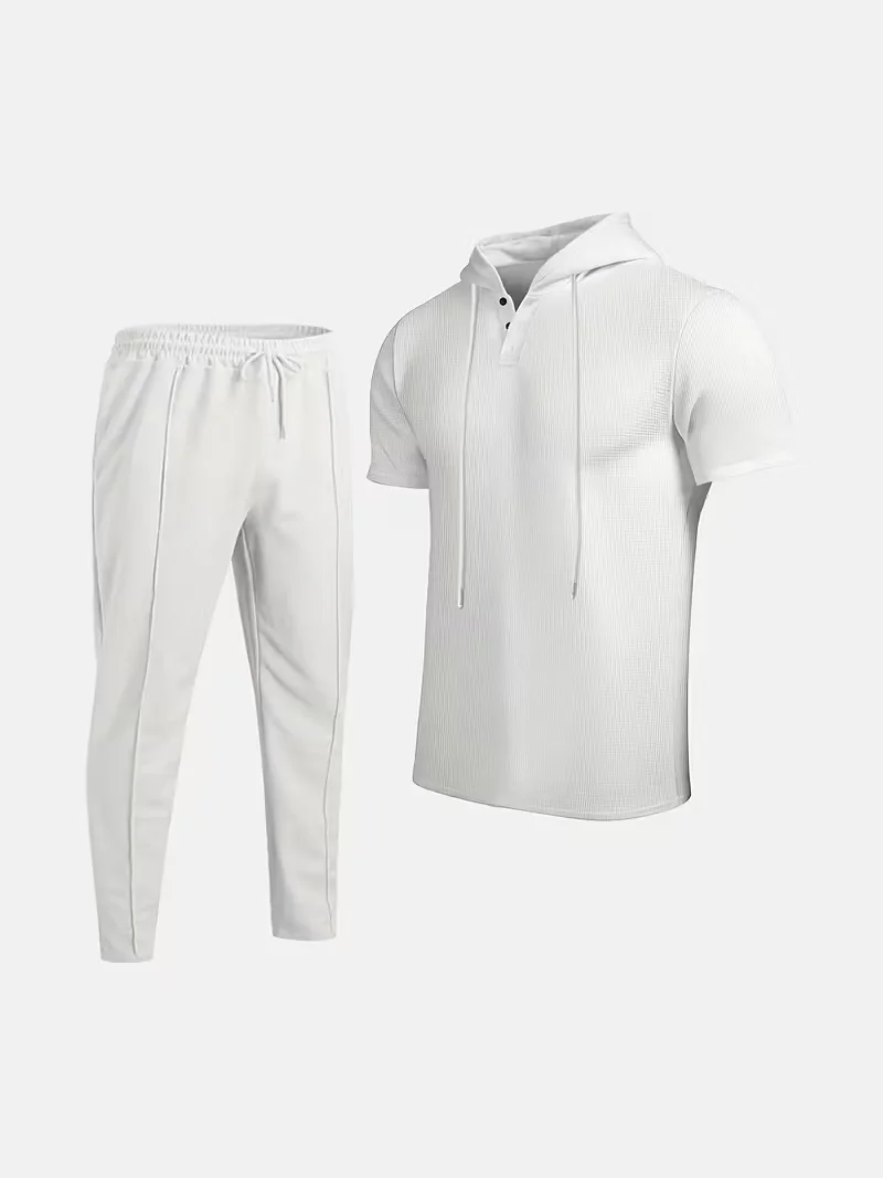 Men's Spring and 2026Autumn Top New Solid Color Button Pocket Shirt Men's Casual Shirt Short Sleeve Pants Set view 5