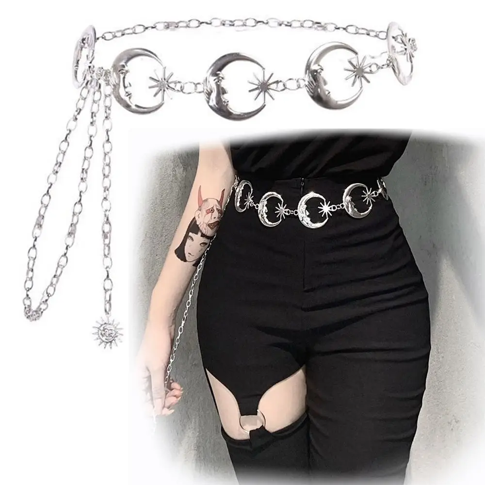 Punk Hip Hop Style All-match Waist Chain Moon Vintage Metal Womans Belt For Dress Vintage High Waist Chain Belt for Women