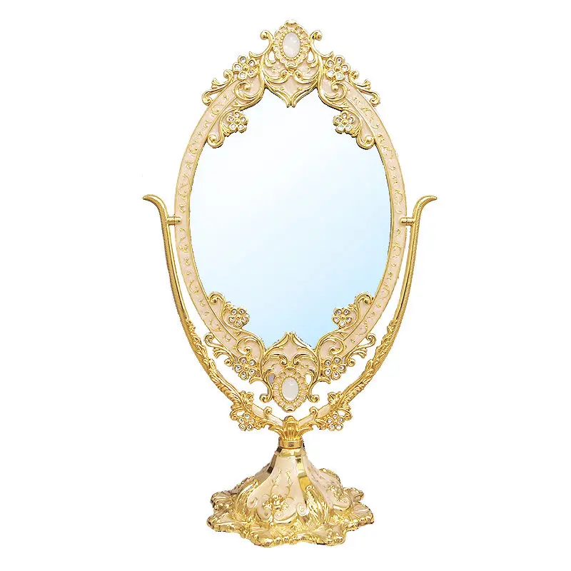 European Retro Metal Makeup Mirror Desktop Desktop Large Double-sided Vanity Mirror Household Bedroom