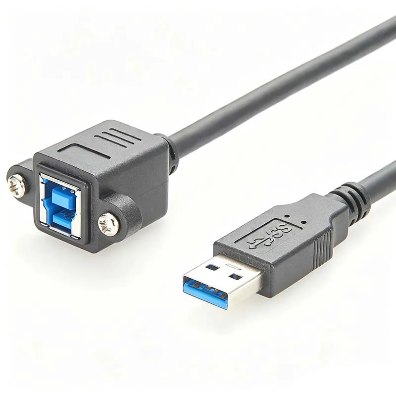 USB 3.0 Type-A Male to Type-B Female Panel-Mount Cable with Screw Lock, 5 Gbps High-Speed Data Transfer