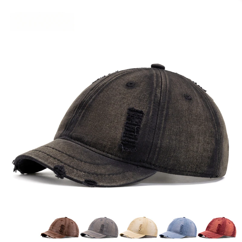 

Vintage Distressed Baseball Cap for Men and Women Cotton Short Brim Adjustable Size 56-61cm Stylish Ripped Design