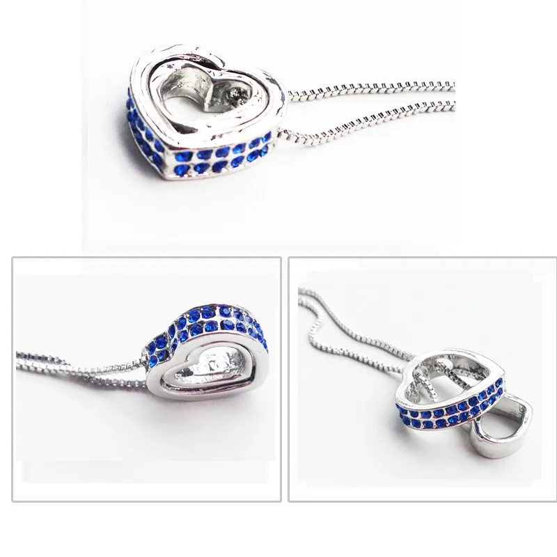 Float double Heart Pendant sweater chain Necklace quality crystal shine rhinestone charm birthday gift girls wed fashion jewelry