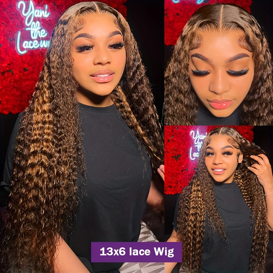 HD 40 Inch Lace Deep Wave Front Curly Highlight Wig For Women Choice Human Hair 100% 13x6 Brazilian Cheap Wigs on Clearance Sale