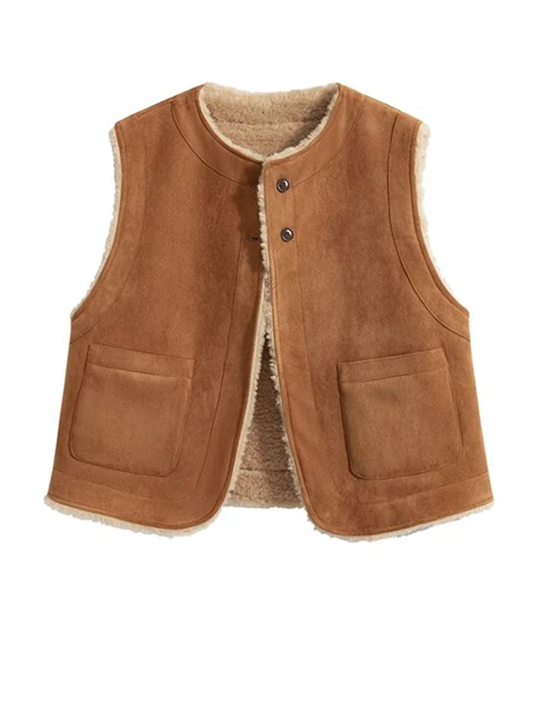 2025 autumn and winter integrated lamb wool vest women's autumn and winter sleeveless vest  short vest jacket