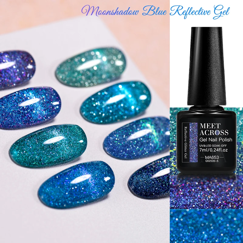 7ml Moonshadow Blue Reflective Glitter Gel Nail Polish Sparking Laser Glitter Semi Permanent Soak Off UV Gel Nail Art Varnish