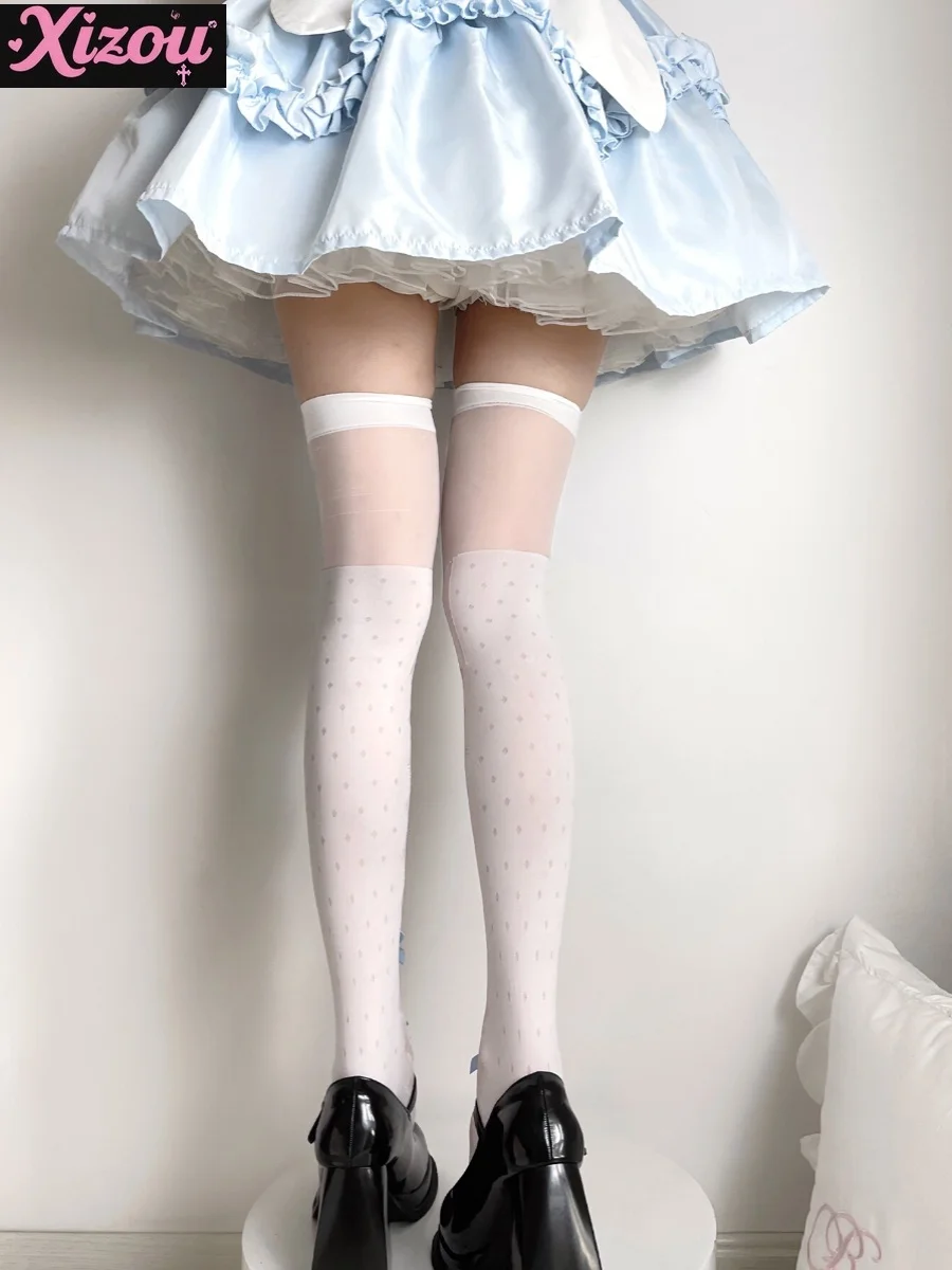Japanese summer thin lolita knee socks stockings women's lolita socks blue bow thigh socks soft sister