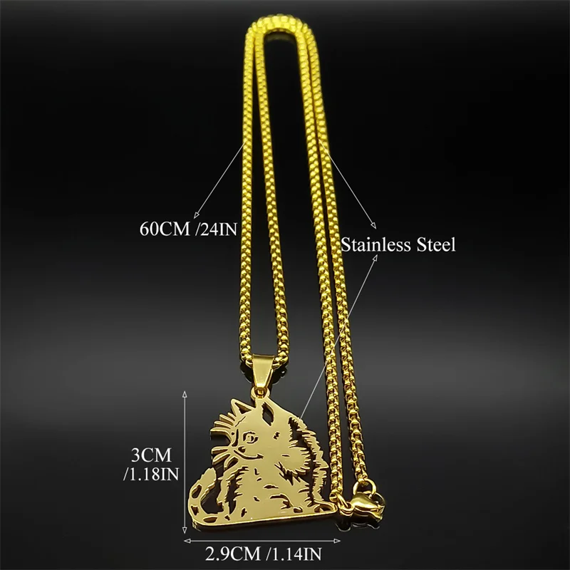 Siamesische Kätzchen Katze Anhänger Halskette Für Frauen Männer Edelstahl Gold Silber Farbe Hohl Kitty Tier Liebhaber Kette Schmuck – Detail 3