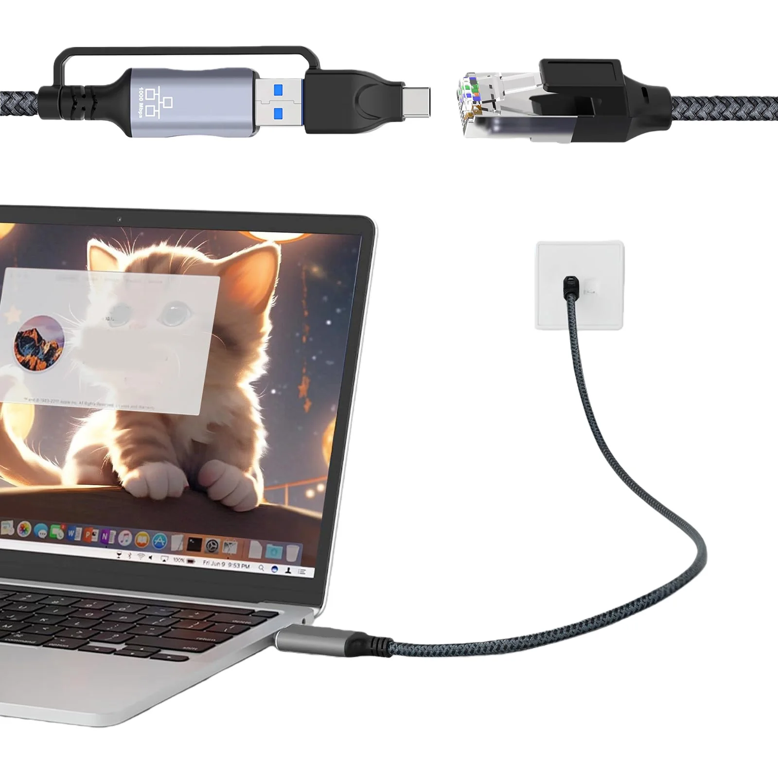 

Кабель USB Type-C - RJ45 длиной 1,8 м, адаптер Ethernet с прямым подключением USB+Type C, совместимый с MacBook Pro, смартфонами, ноутбуками и ПК.