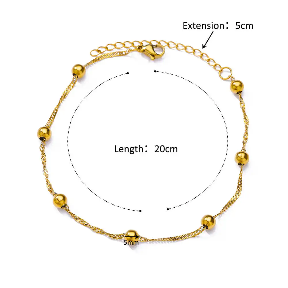 Stainless Steel Anklets for Women Gold Color Beads Chain Anklet Bracelet 2024 Trend Summer Beach Foot Jewelry Free Shipping Item