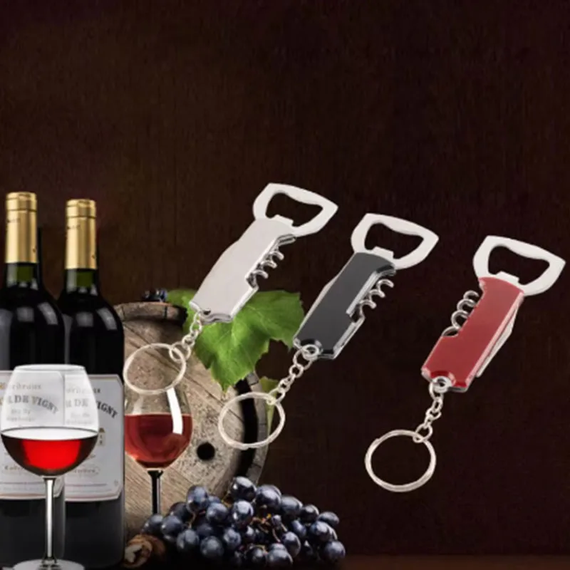 

1pc Creative Keychain Wine Bottle Opener Stainless Steel Multifunctional Wooden Handle Corkscrew Opener Bar Party Accessories