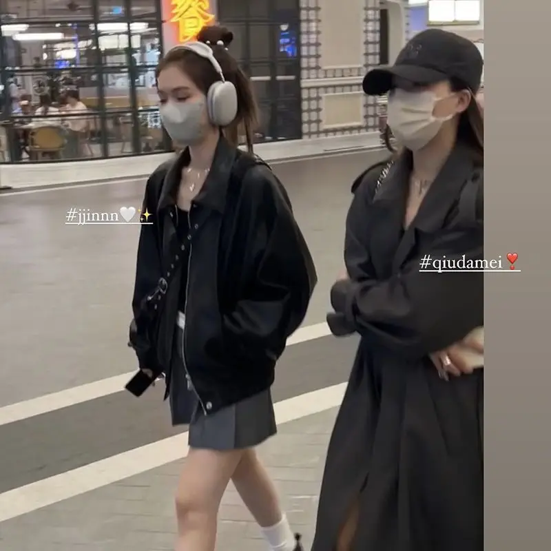 البني سترة جلدية صغيرة المرأة ربيع الخريف قصيرة عادية سحاب أكمام طويلة بولي معطف معطف جلد الإناث دراجة نارية سترة واقية