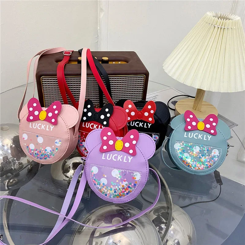 

New Large Capacity Children's Crossbody Bag Cute Bow Girl PU Bag Fashionable Mini Round Bag Travel Shoulder Casual Coin Purse