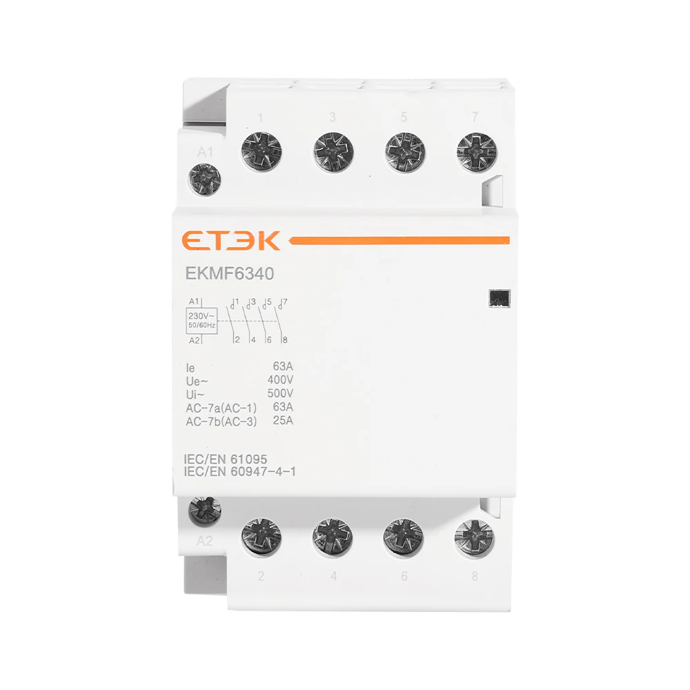 ETEK  Three Phase AC Type  4pole 220V 50Hz Din Rail Household  25A 40A 63A Modular Contactor Switch Controller  EKMF