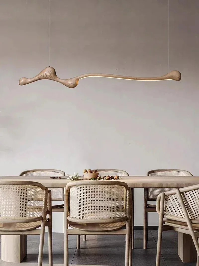 Long Ash Wood Pendant Lights Dimmable Office With RC Indoor Decoration Led Chandelier Kitchen Island Dining Living Room