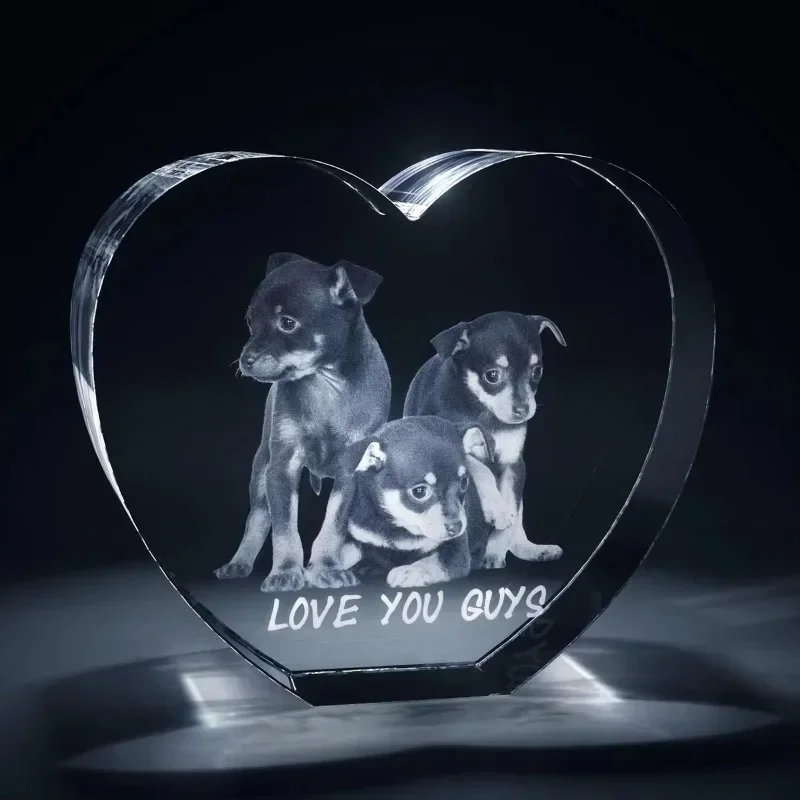 Customized Photo Frame Personalized Heart Shaped Crystal Frame 3D Engraving Figures Pets Image Wedding Souvenir Birthday Gifts