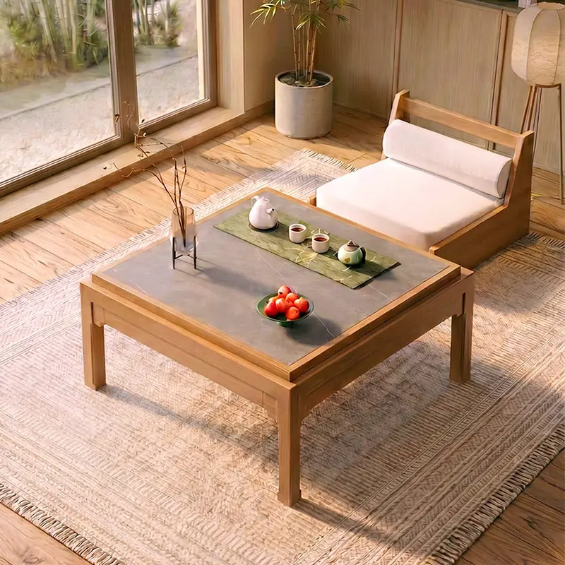 LMM small solid wood rock slab tea table bay window mini balcony sliding tea table short