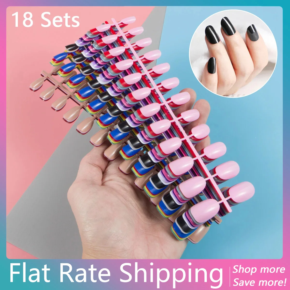 18 Sets Different Plain Colors False Nail Tips Square Round Coffin Almond Shape Press on Fake Nail Tips