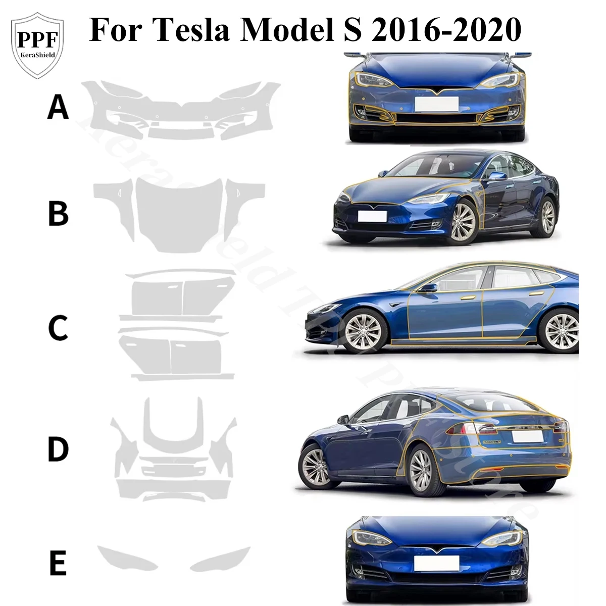 

TPU Paint Protection Film Pre-cut Clear PPF For Tesla Model S 2016-2020 Car Body Anti-Scratch Invisible Self-adhesive Repairable