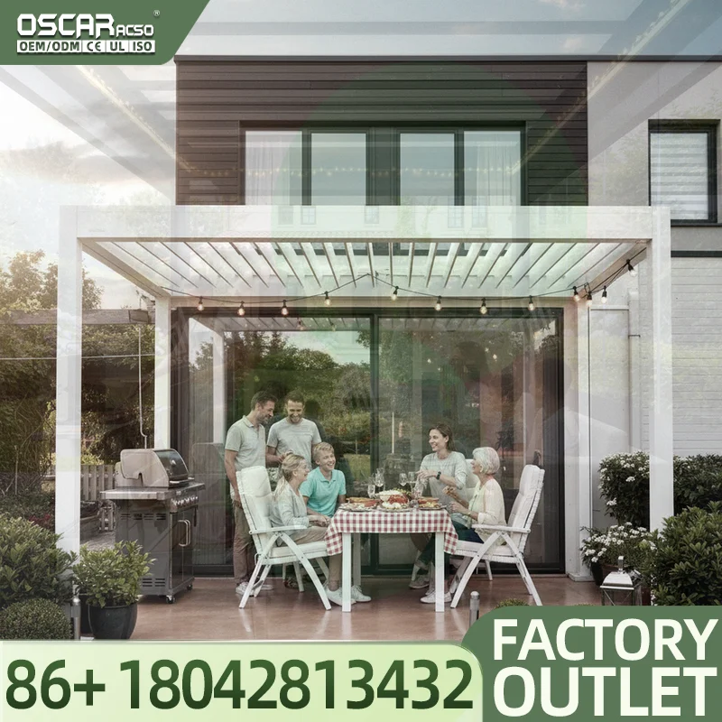 Outdoor Louvered Roof  Systems with Curtain Bioclimatic Gazebo for Garden Patio Backyard Pergola