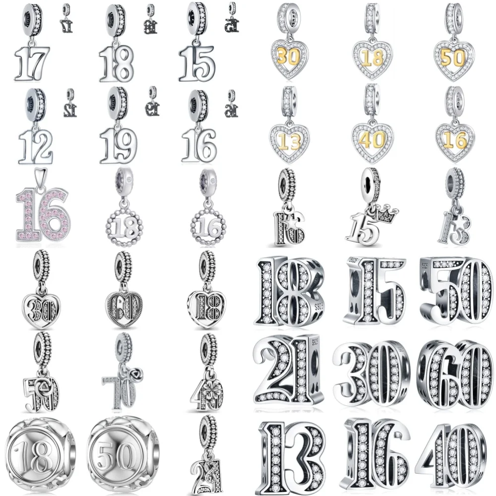 

NEW925 Silver Number 16.18.20.30.40 Pendant Bead Suitable for European Original Bracelet DIY Accessories Exquisite Charm Jewelry