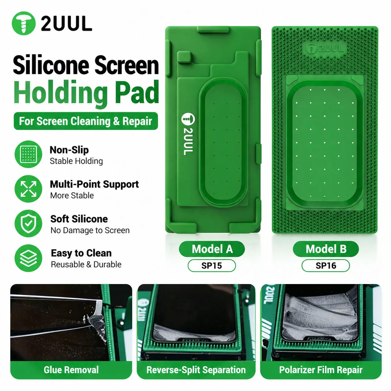 2UUL GripPad Silicone Screen Holding Mat SP15 SP16 Anti Slip Pad for OCA Glue Removal Phone Screen Repair