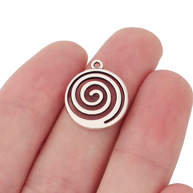 

50pcs Double Sided Spiral Vortex Swirl Silver Charms Pendants Beads for DIY Bracelet Necklace Jewelry Making Accessories